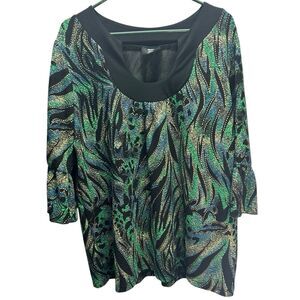 Studio 1940 Collection Metallic Green Abstract Blouse Plus Size 18/20 Bell Slv